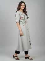 Women’s A-Line Kurti Tunic | Floral Print Ethnic Top with Front Button Design