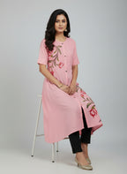 Women’s A-Line Kurti Tunic | Floral Print Ethnic Top with Front Button Design