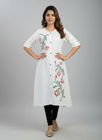 Women’s A-Line Kurti Tunic | Floral Print Ethnic Top with Front Button Design