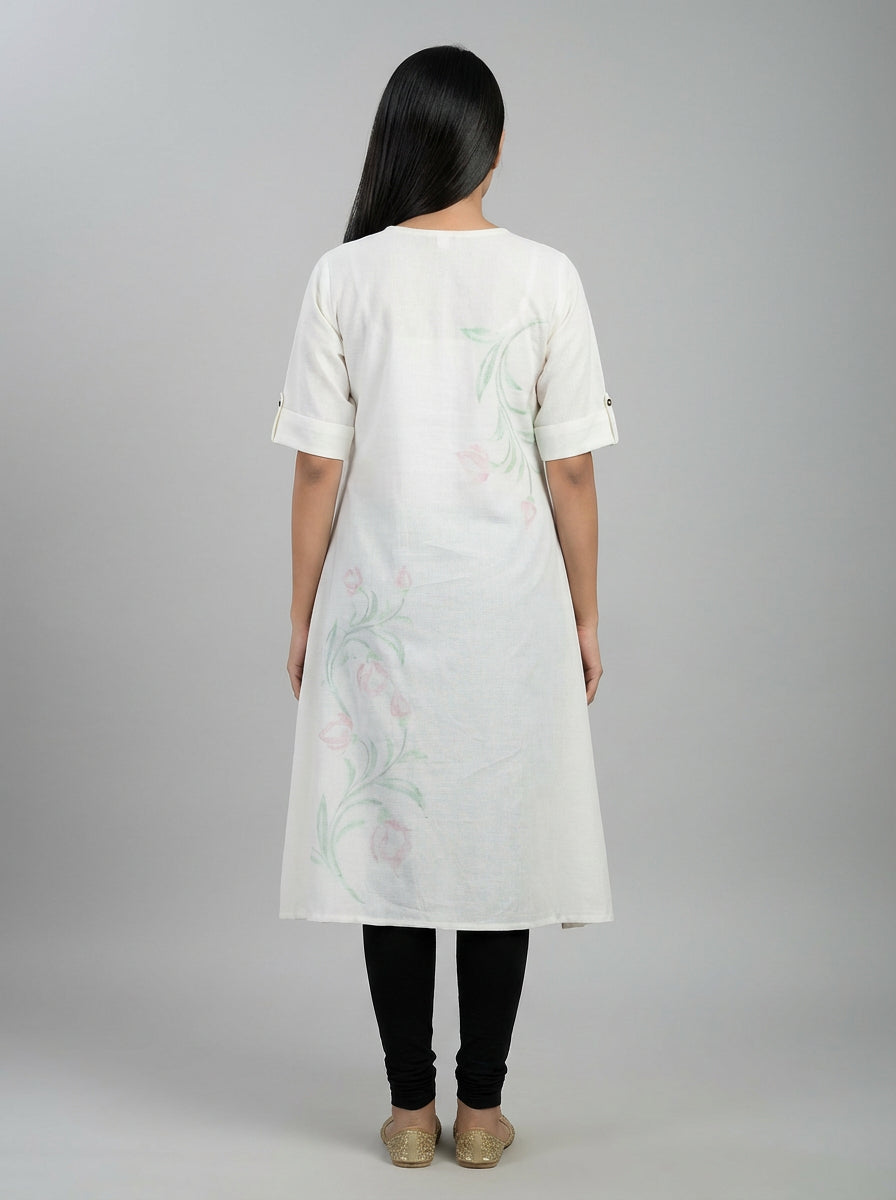 Women’s A-Line Kurti Tunic | Floral Print Ethnic Top with Front Button Design