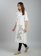 Women’s A-Line Kurti Tunic | Floral Print Ethnic Top with Front Button Design
