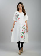 Women’s A-Line Kurti Tunic | Floral Print Ethnic Top with Front Button Design