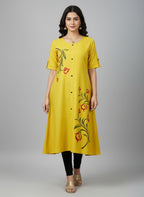 Women’s A-Line Kurti Tunic | Floral Print Ethnic Top with Front Button Design