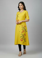 Women’s A-Line Kurti Tunic | Floral Print Ethnic Top with Front Button Design