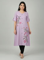 Women’s A-Line Kurti Tunic | Floral Print Ethnic Top with Front Button Design