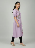 Women’s A-Line Kurti Tunic | Floral Print Ethnic Top with Front Button Design