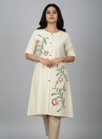 Women’s A-Line Kurti Tunic | Floral Print Ethnic Top with Front Button Design