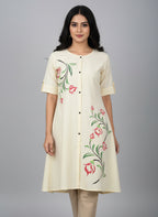 Women’s A-Line Kurti Tunic | Floral Print Ethnic Top with Front Button Design