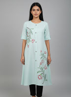 Women’s A-Line Kurti Tunic | Floral Print Ethnic Top with Front Button Design