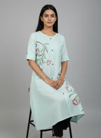 Women’s A-Line Kurti Tunic | Floral Print Ethnic Top with Front Button Design