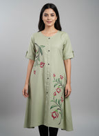 Women’s A-Line Kurti Tunic | Floral Print Ethnic Top with Front Button Design