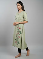Women’s A-Line Kurti Tunic | Floral Print Ethnic Top with Front Button Design