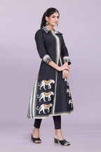 Designer Women’s Kurti Dress | Elegant A-Line Ethnic Wear with Elephant Print