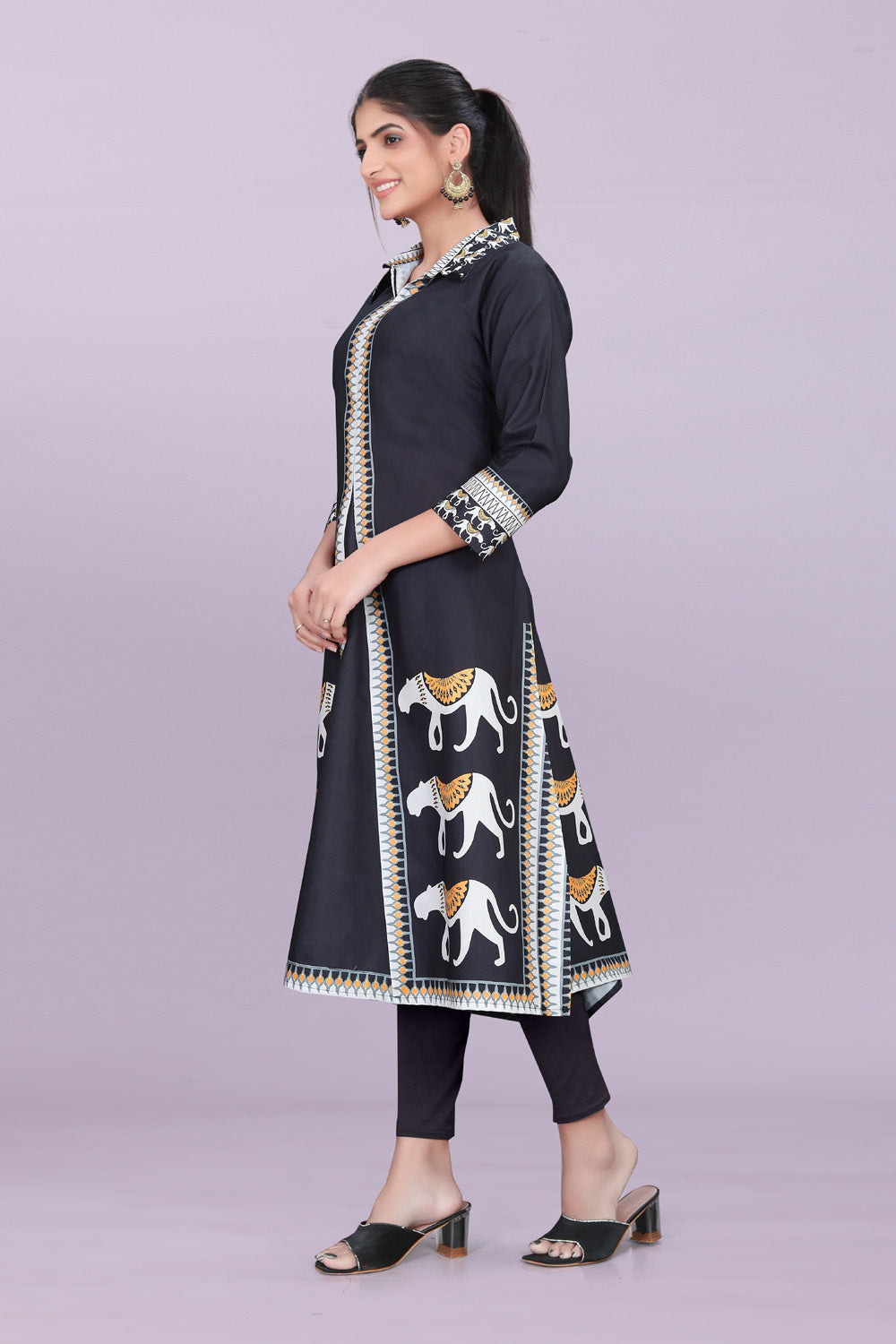 Designer Women’s Kurti Dress | Elegant A-Line Ethnic Wear with Elephant Print