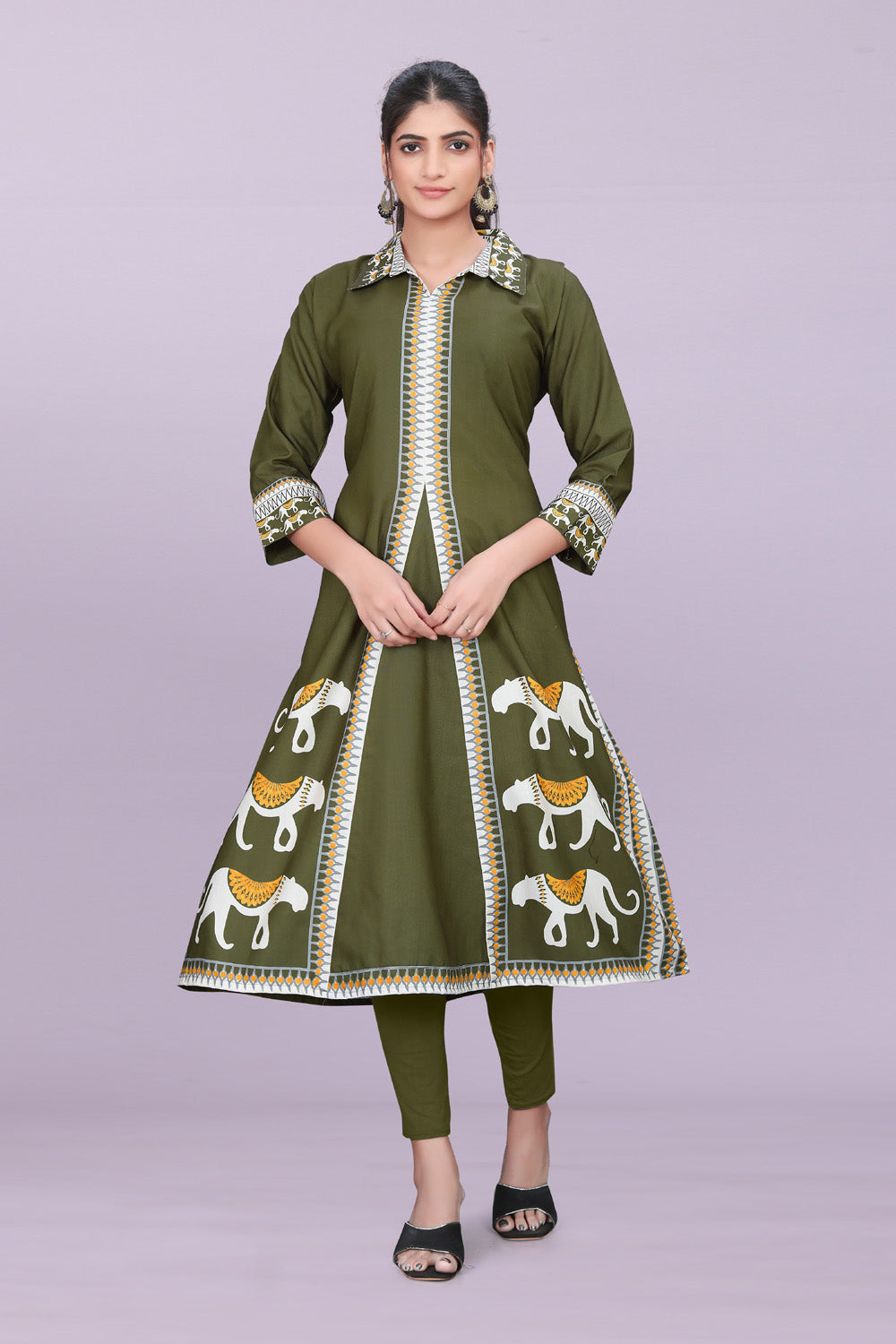 Designer Women’s Kurti Dress | Elegant A-Line Ethnic Wear with Elephant Print