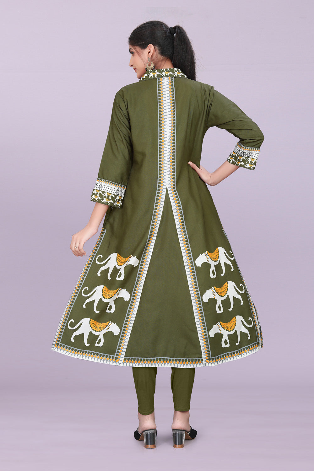 Designer Women’s Kurti Dress | Elegant A-Line Ethnic Wear with Elephant Print