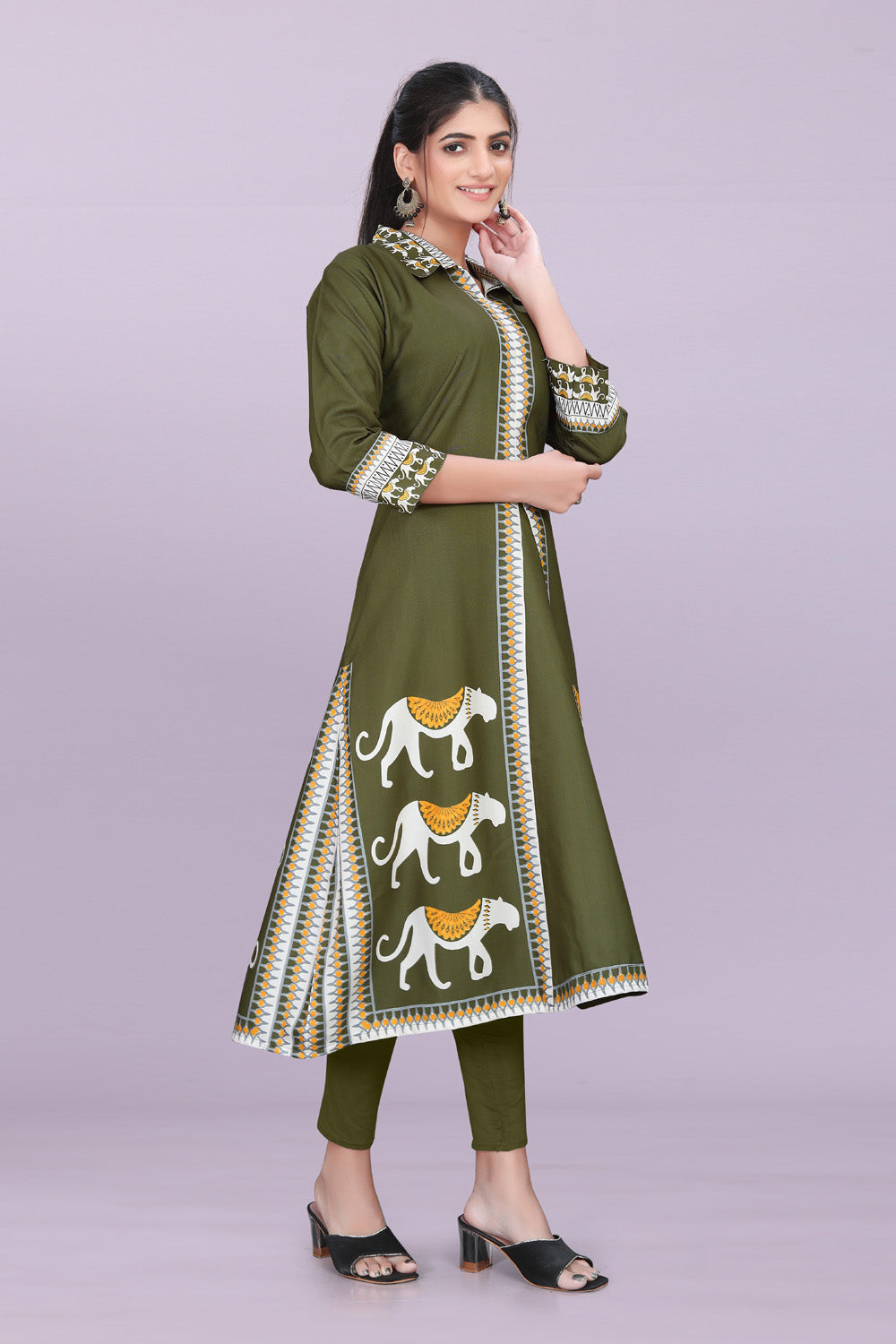 Designer Women’s Kurti Dress | Elegant A-Line Ethnic Wear with Elephant Print