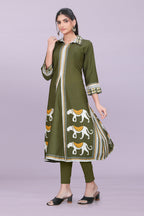Designer Women’s Kurti Dress | Elegant A-Line Ethnic Wear with Elephant Print