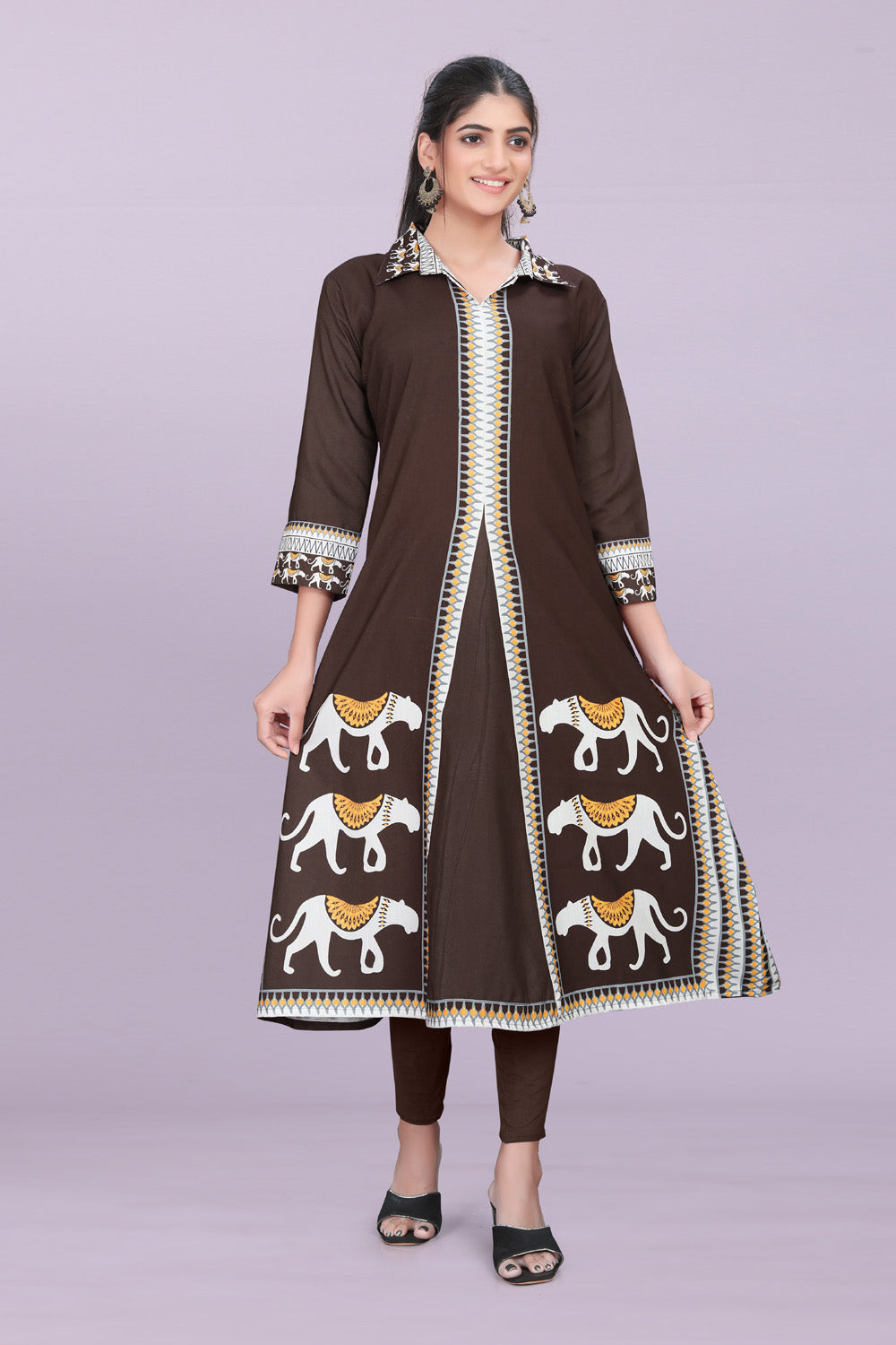 Designer Women’s Kurti Dress | Elegant A-Line Ethnic Wear with Elephant Print