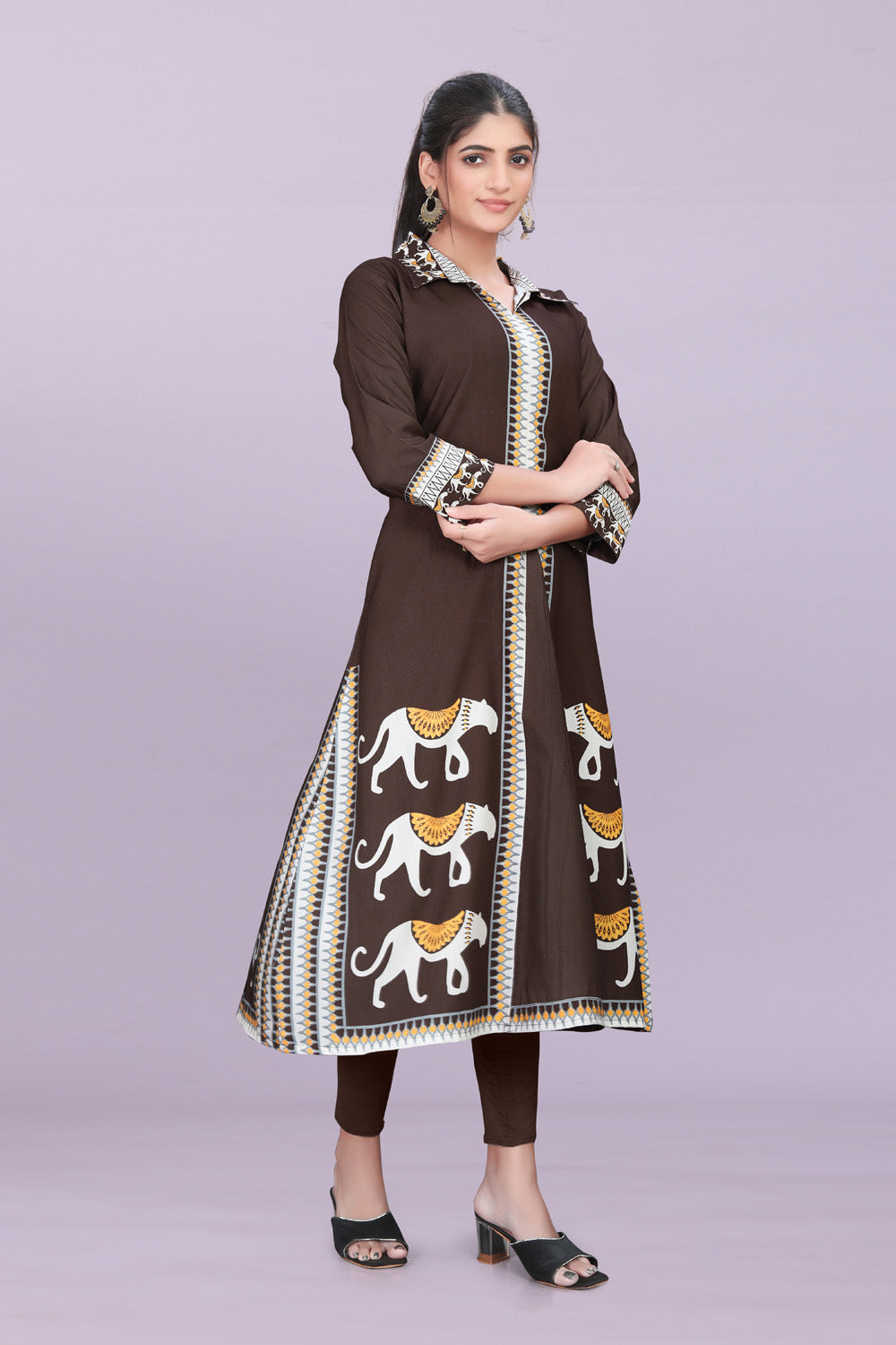 Designer Women’s Kurti Dress | Elegant A-Line Ethnic Wear with Elephant Print