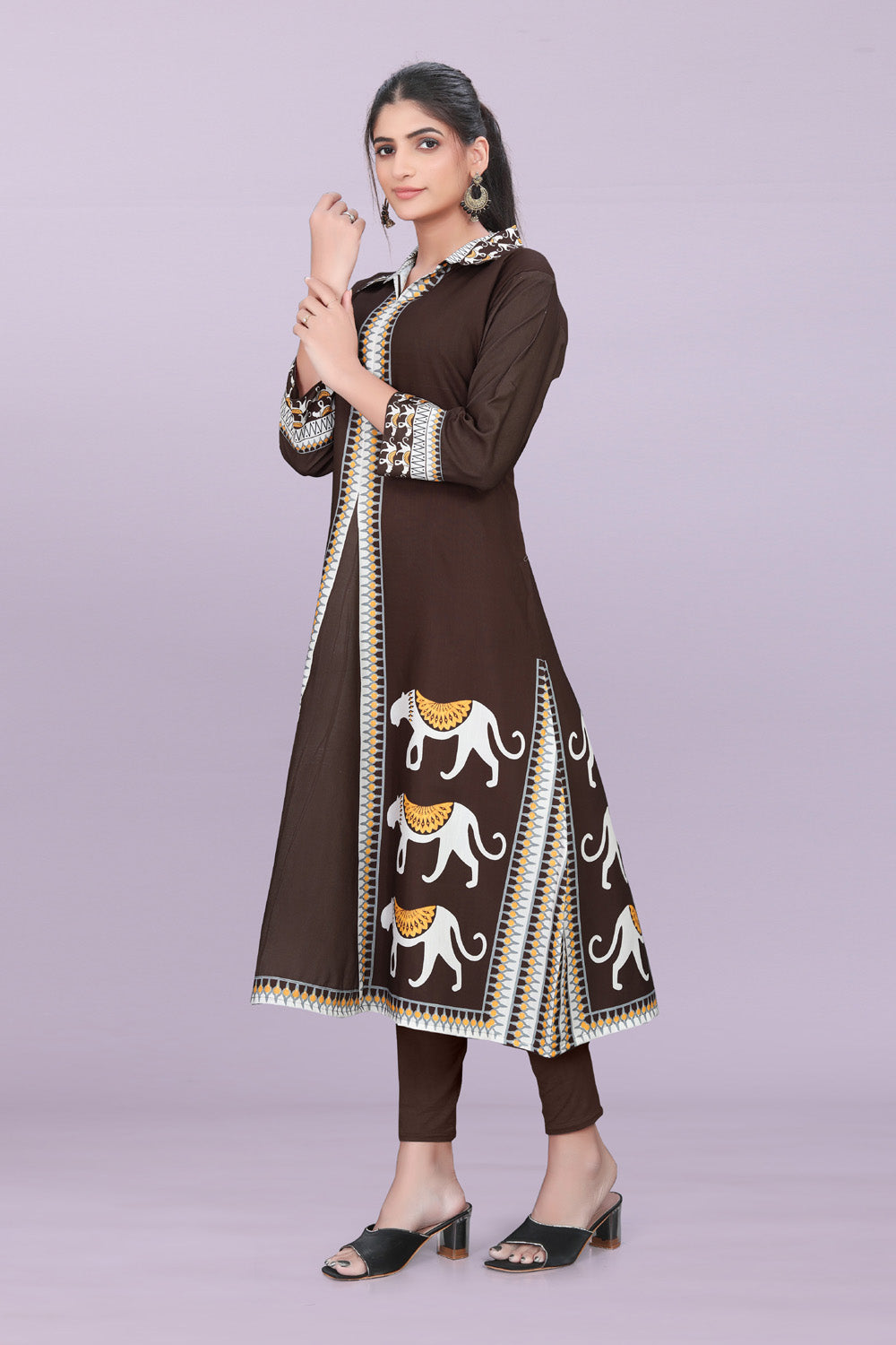 Designer Women’s Kurti Dress | Elegant A-Line Ethnic Wear with Elephant Print