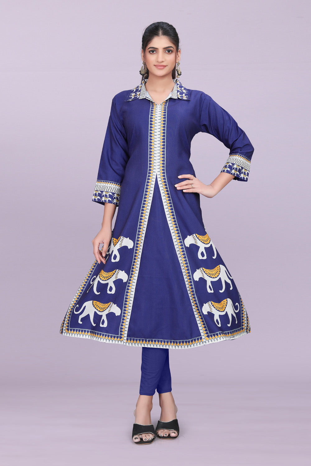 Designer Women’s Kurti Dress | Elegant A-Line Ethnic Wear with Elephant Print