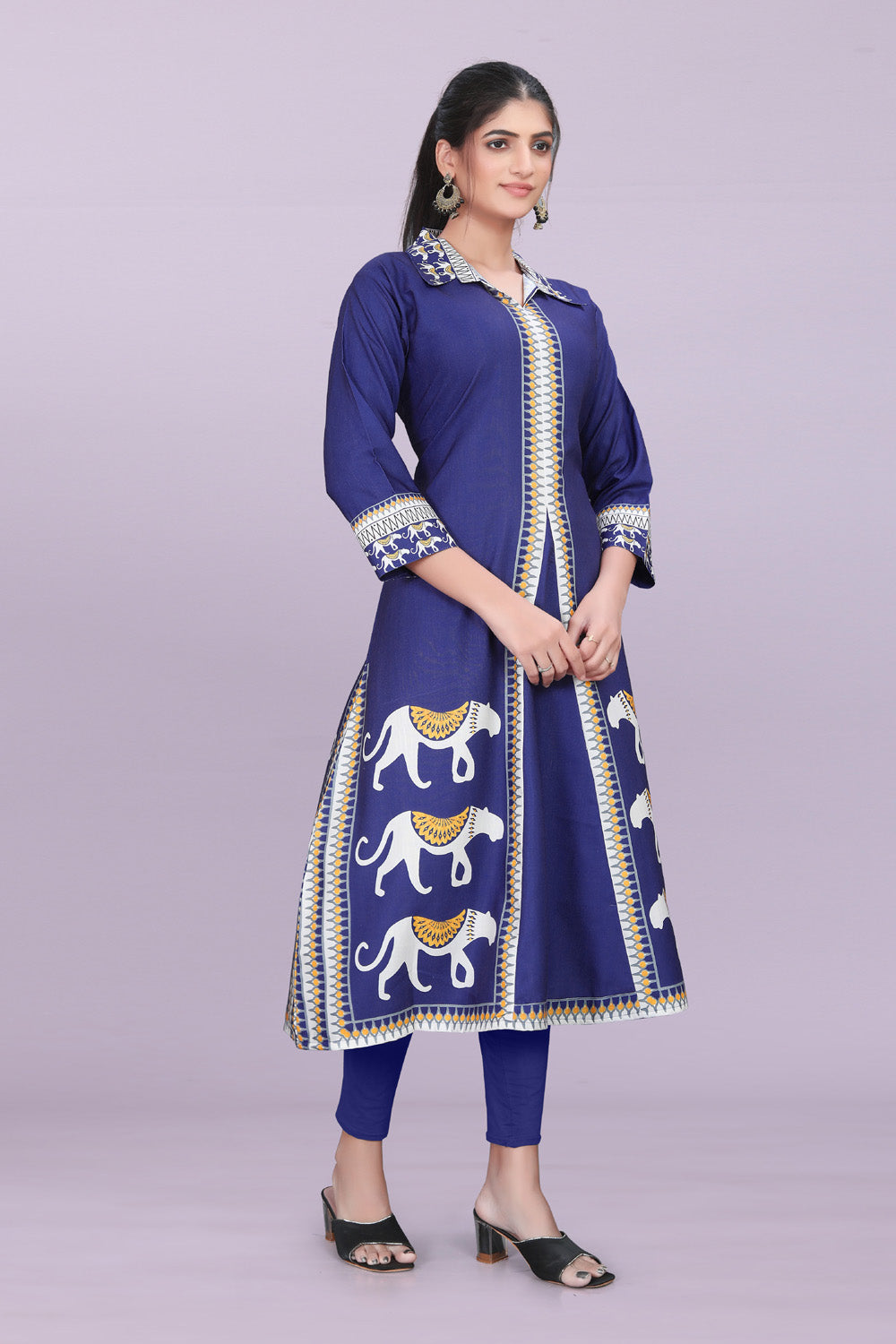 Designer Women’s Kurti Dress | Elegant A-Line Ethnic Wear with Elephant Print