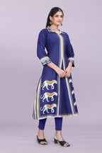 Designer Women’s Kurti Dress | Elegant A-Line Ethnic Wear with Elephant Print