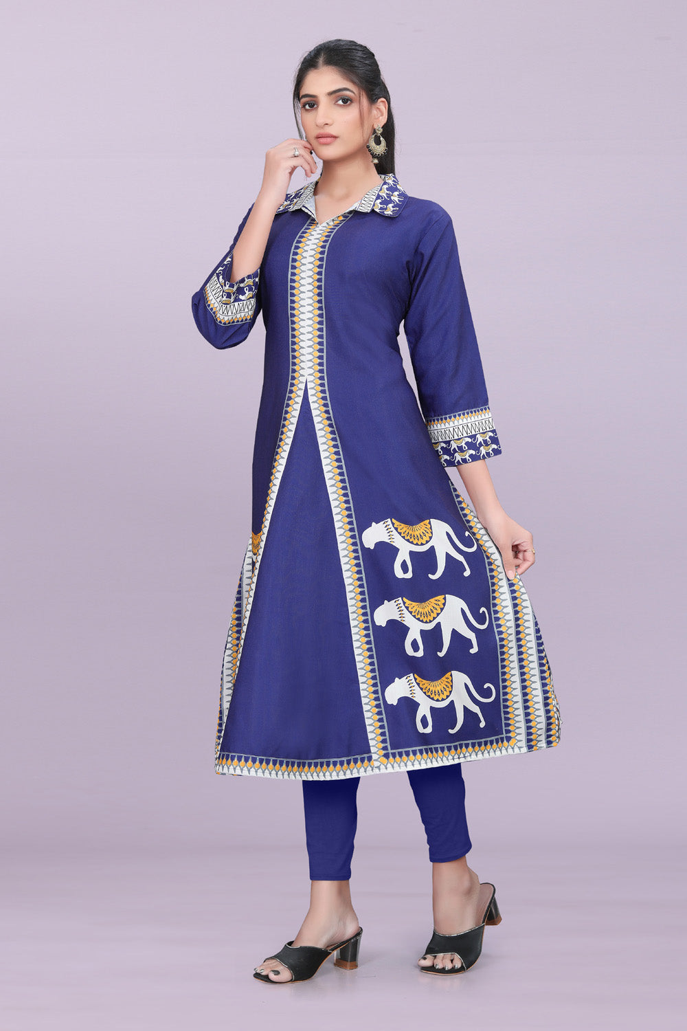 Designer Women’s Kurti Dress | Elegant A-Line Ethnic Wear with Elephant Print