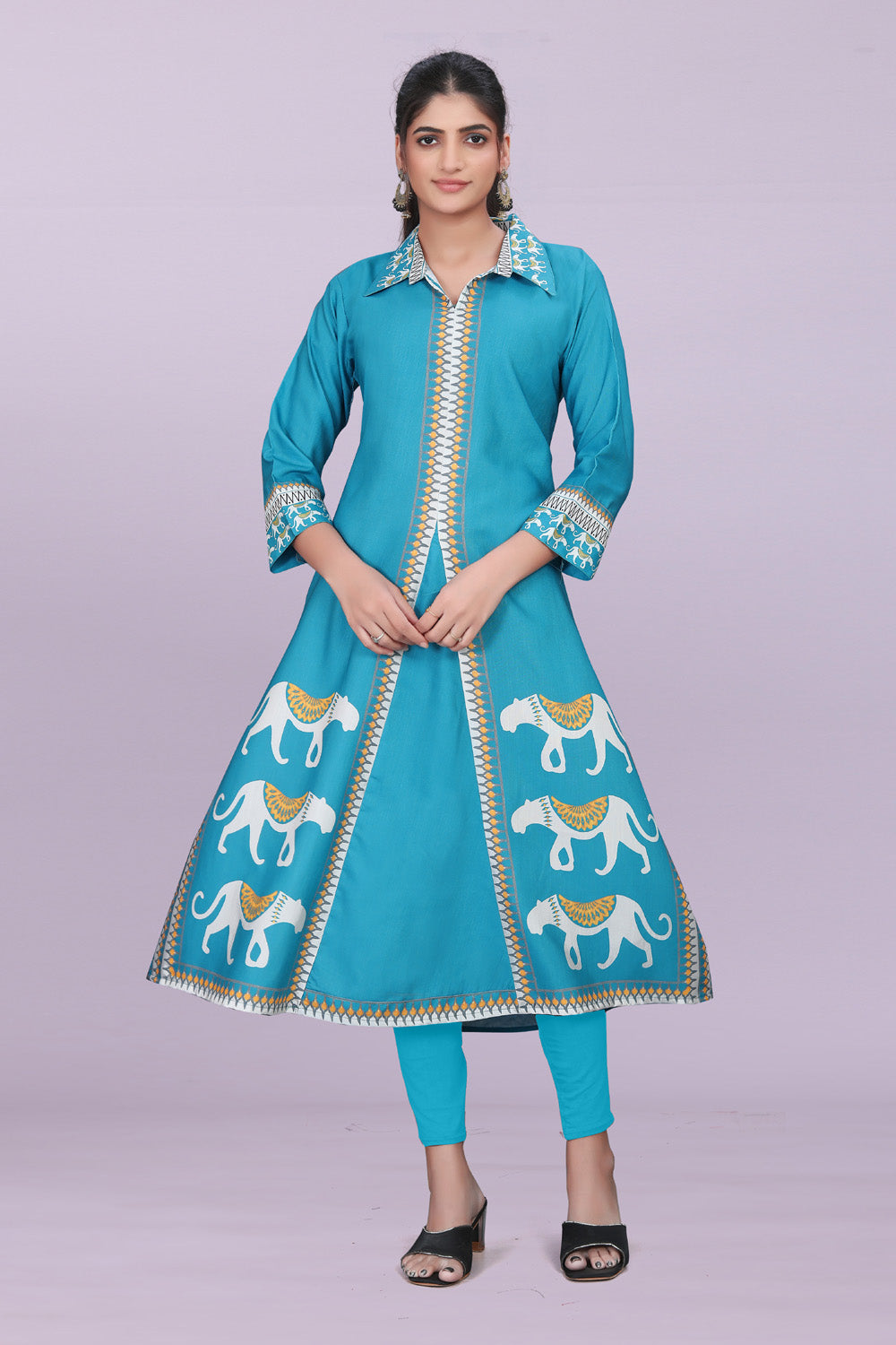 Designer Women’s Kurti Dress | Elegant A-Line Ethnic Wear with Elephant Print