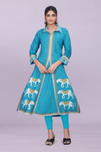 Designer Women’s Kurti Dress | Elegant A-Line Ethnic Wear with Elephant Print