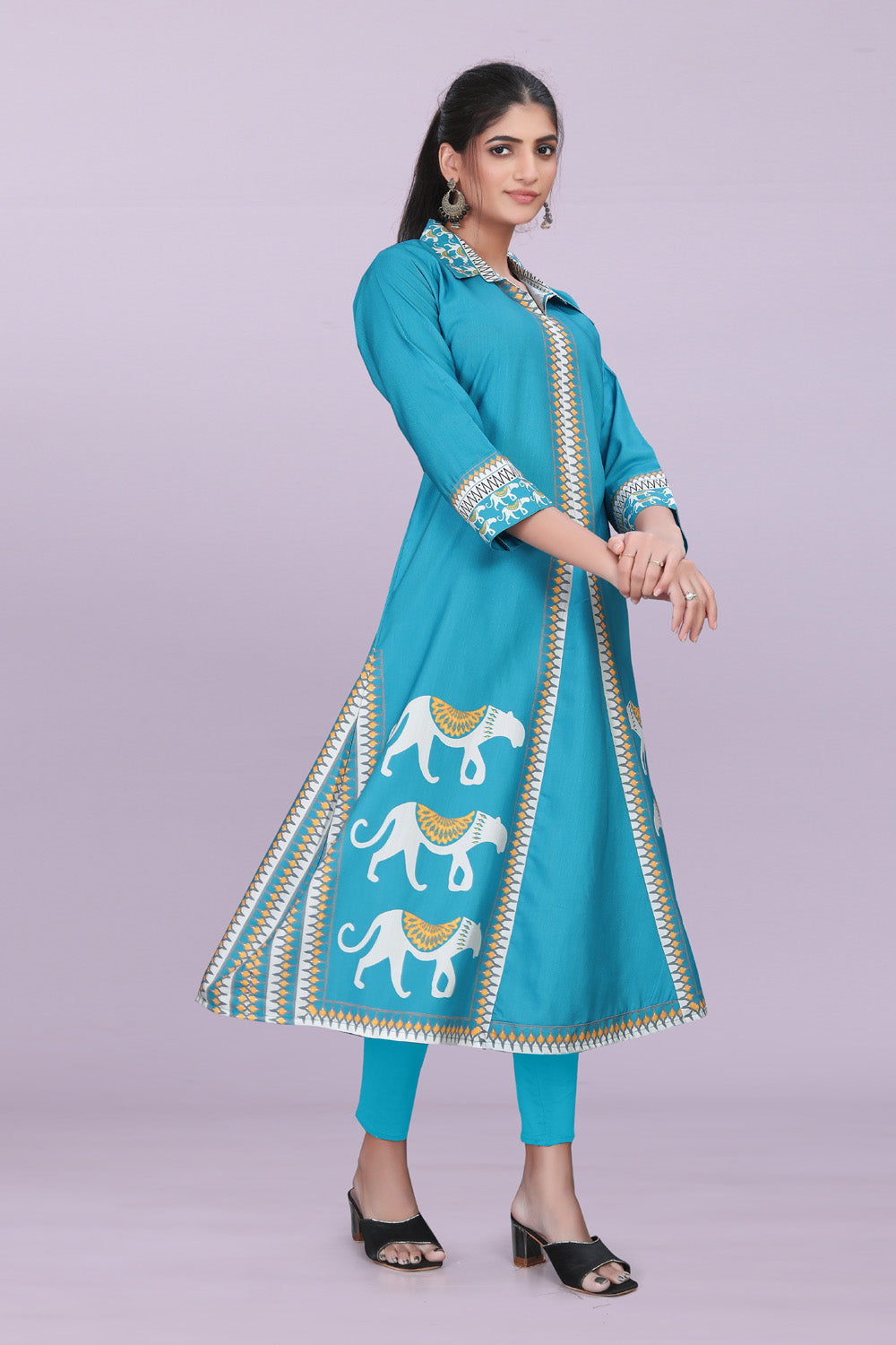 Designer Women’s Kurti Dress | Elegant A-Line Ethnic Wear with Elephant Print