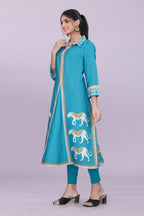 Designer Women’s Kurti Dress | Elegant A-Line Ethnic Wear with Elephant Print