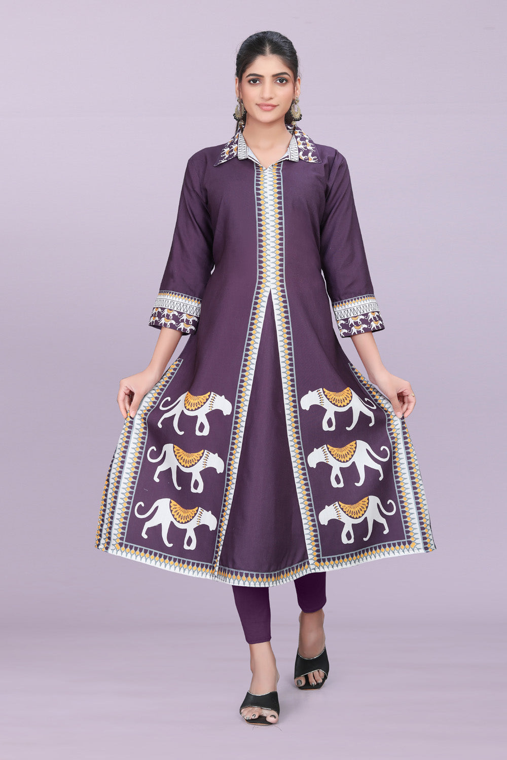 Designer Women’s Kurti Dress | Elegant A-Line Ethnic Wear with Elephant Print
