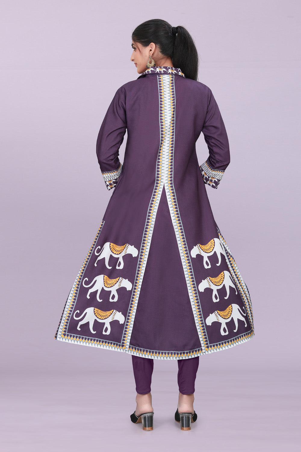 Designer Women’s Kurti Dress | Elegant A-Line Ethnic Wear with Elephant Print