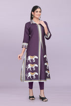 Designer Women’s Kurti Dress | Elegant A-Line Ethnic Wear with Elephant Print