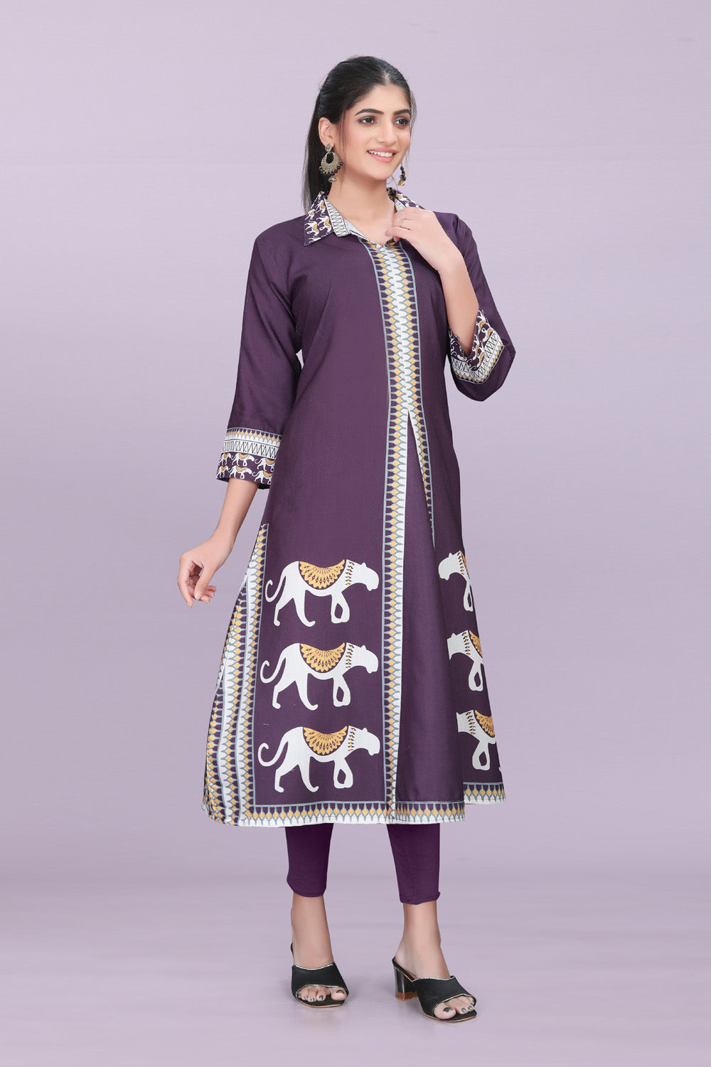 Designer Women’s Kurti Dress | Elegant A-Line Ethnic Wear with Elephant Print