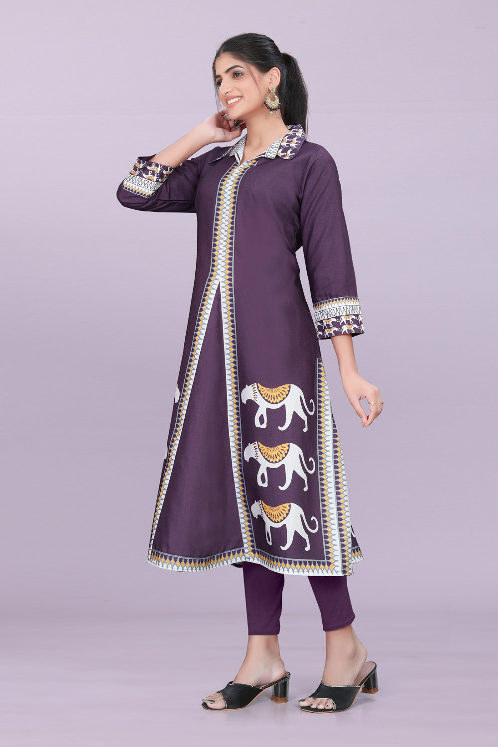 Designer Women’s Kurti Dress | Elegant A-Line Ethnic Wear with Elephant Print
