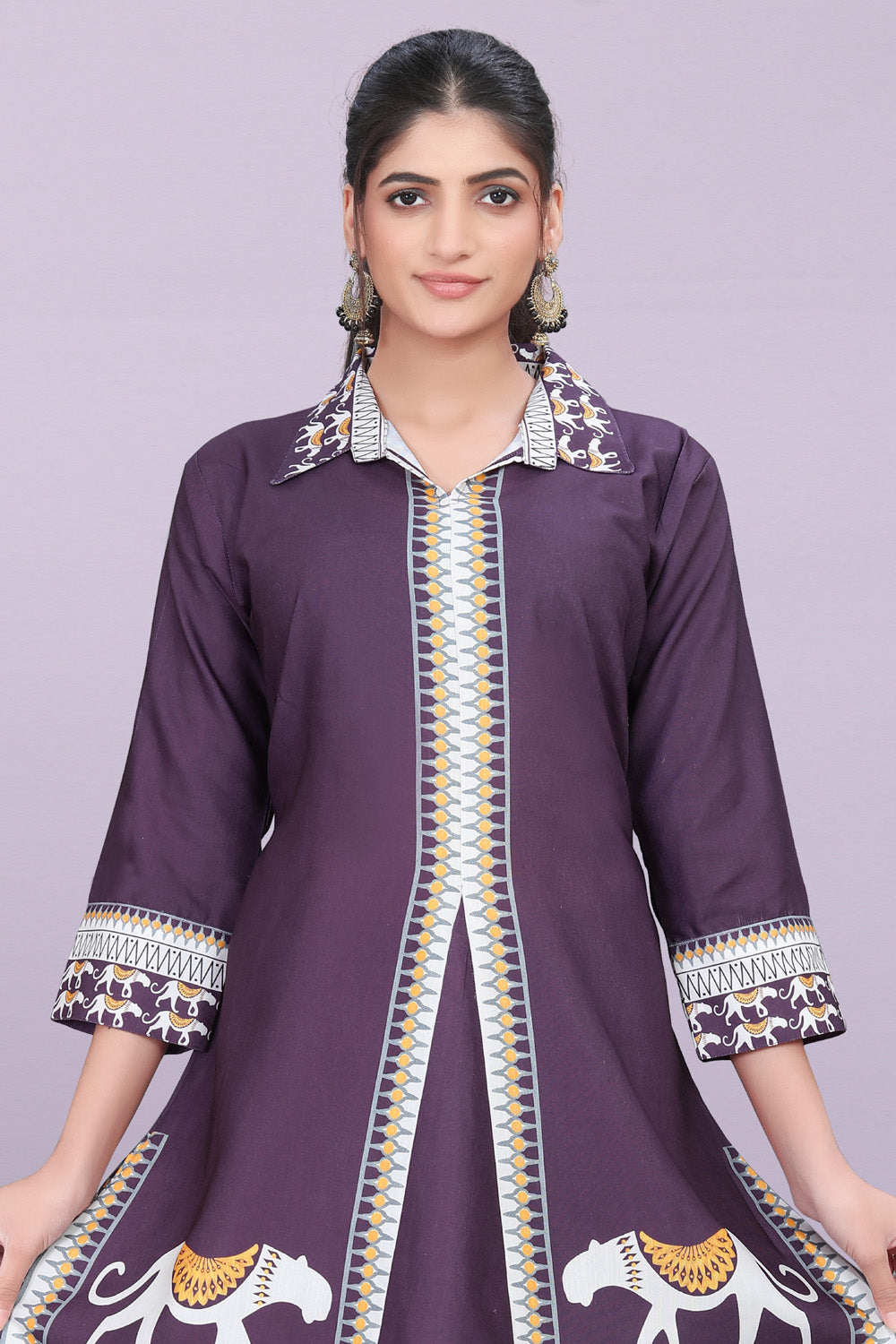 Designer Women’s Kurti Dress | Elegant A-Line Ethnic Wear with Elephant Print