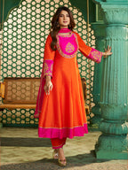 Orange Pink Anarkali Suit Set for Women – Festive & Wedding Outfit