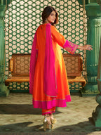 Orange Pink Anarkali Suit Set for Women – Festive & Wedding Outfit