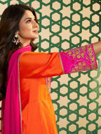 Orange Pink Anarkali Suit Set for Women – Festive & Wedding Outfit