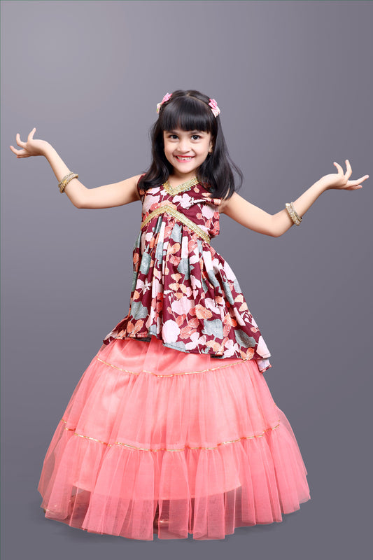 Girls Festive & Party Kurta and Skirt Set