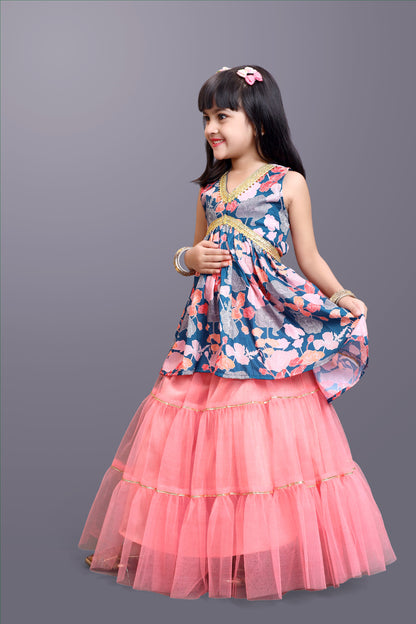 Girls Festive & Party Kurta and Skirt Set