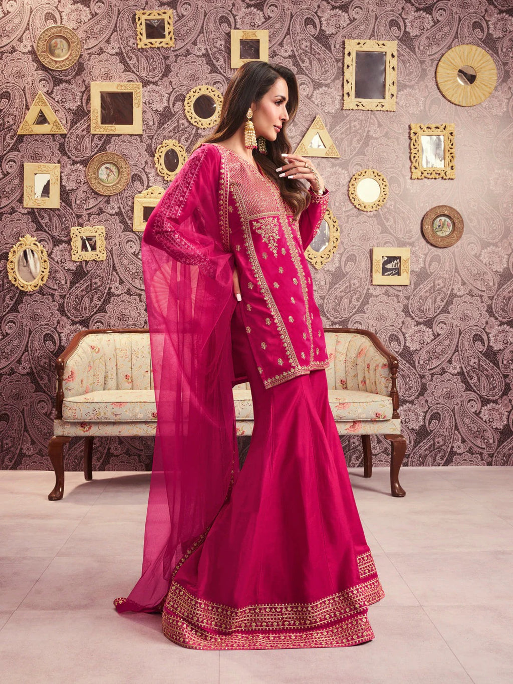 Hot Pink Sharara Suit with Dupatta – Embroidered Festive & Wedding Outfit