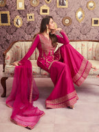 Hot Pink Sharara Suit with Dupatta – Embroidered Festive & Wedding Outfit