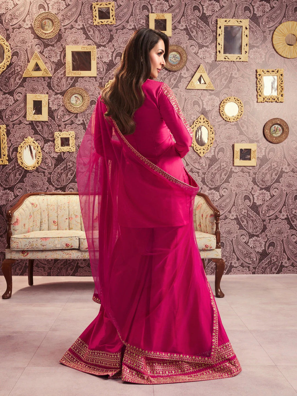 Hot Pink Sharara Suit with Dupatta – Embroidered Festive & Wedding Outfit