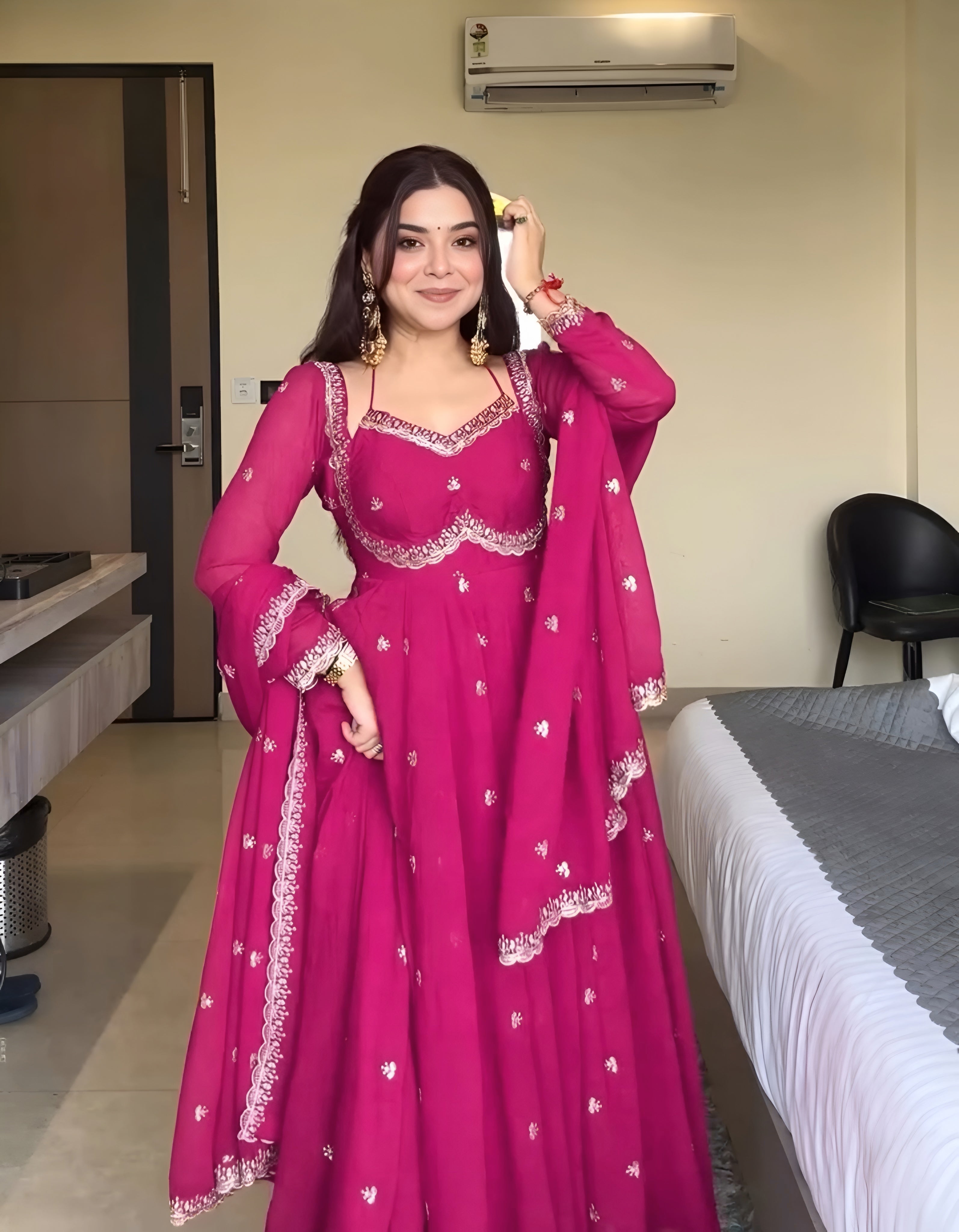 Embroidered Georgette Anarkali Kurti Set with Dupatta | Party & Festive Wear for Women