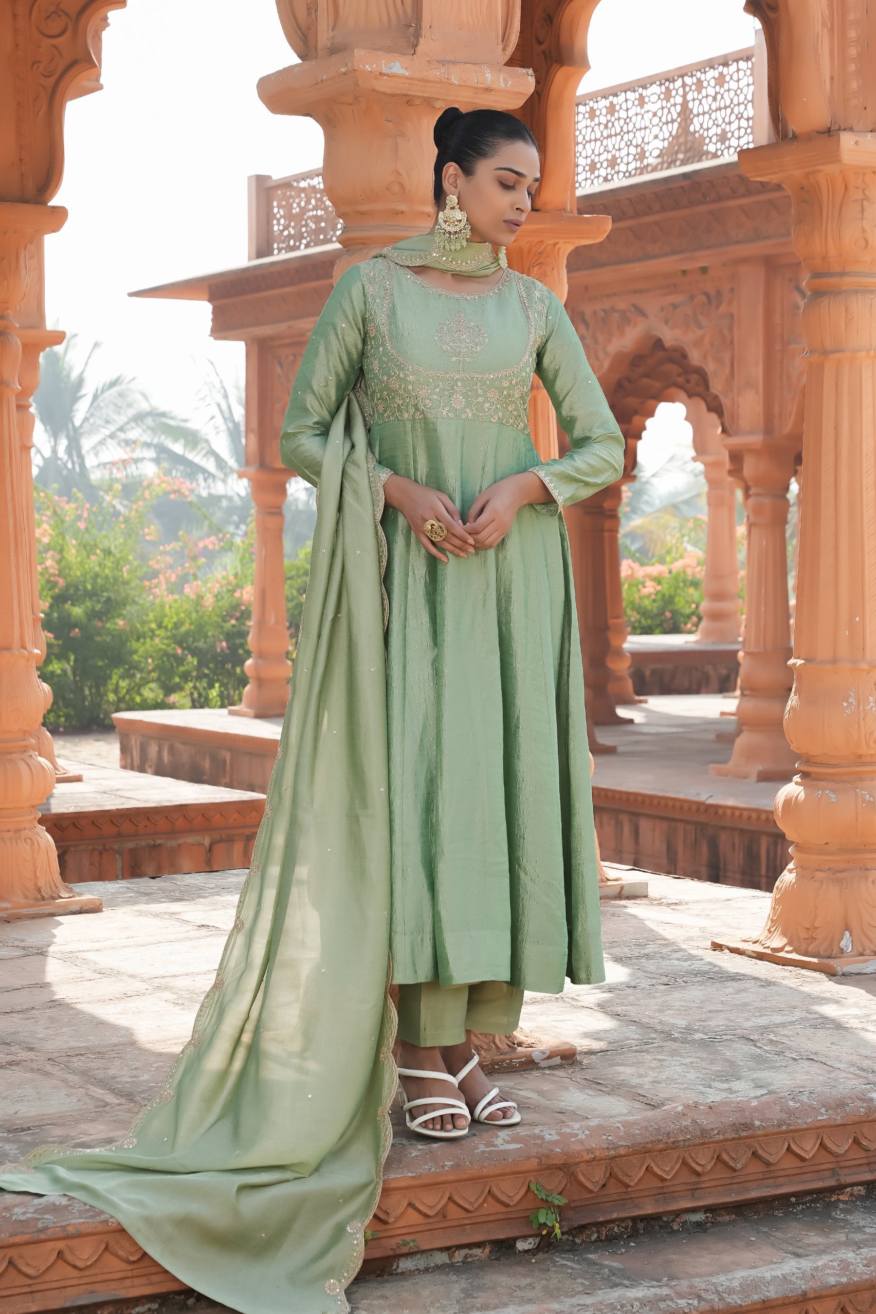 Mint Green Anarkali Suit Set for Women – Festive & Party Wear