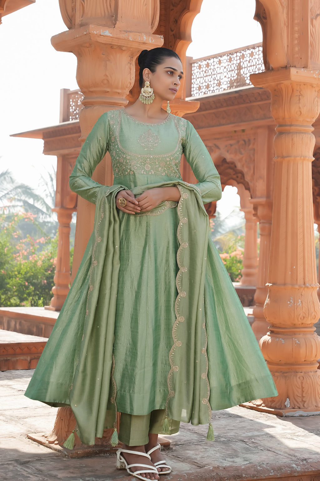 Mint Green Anarkali Suit Set for Women – Festive & Party Wear